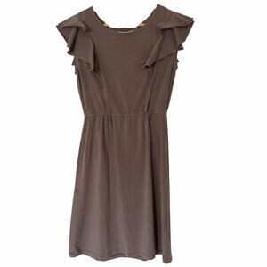 SYNERGY ORGANIC CLOTHING Cotton Ruffle Cap Sleeve Dress in Brown, Small